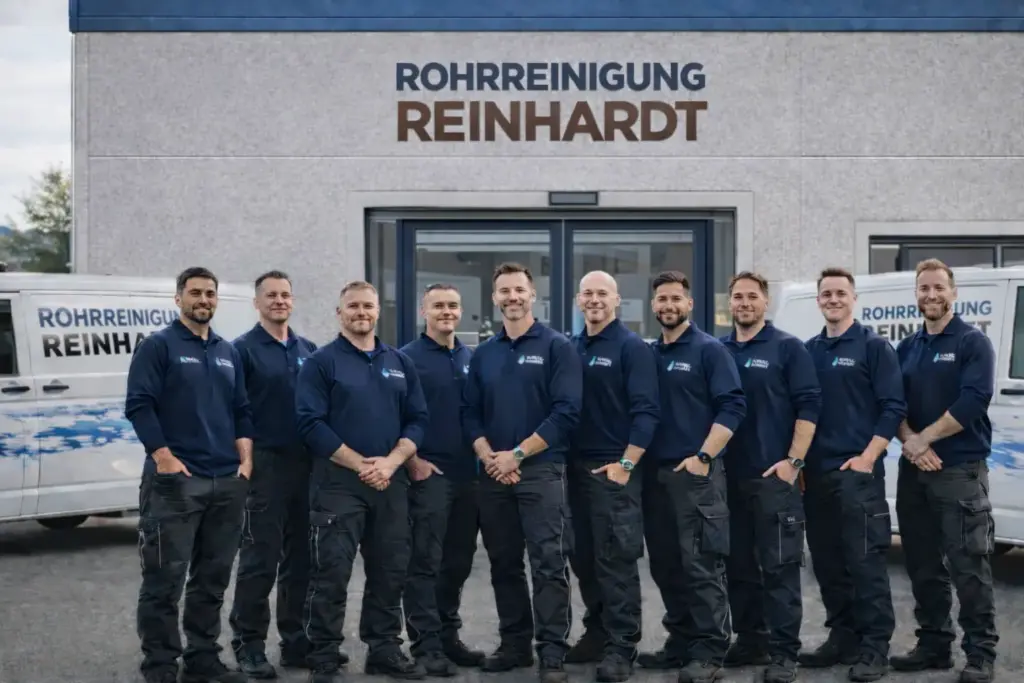 Techniker der Rohrreinigung Reinhardt Rüsselsheim bei der Arbeit an einer Rohrleitung